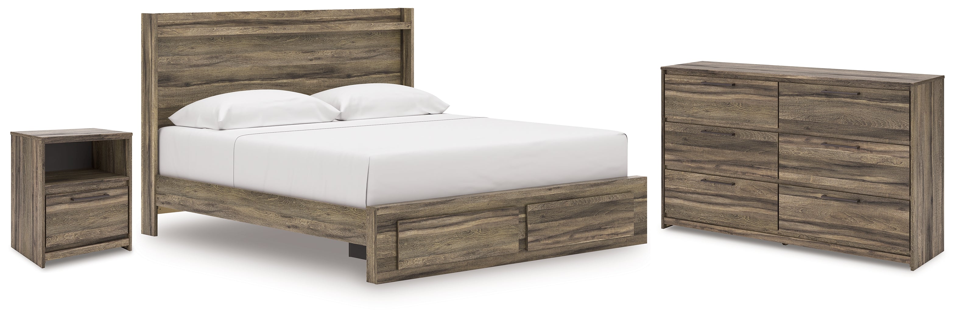 Best Furniture Outlet - Ashley Furniture - Elbrim Bedroom - King Panel Storage Bed, Dresser and Nightstand / Brown - PCB2005B24