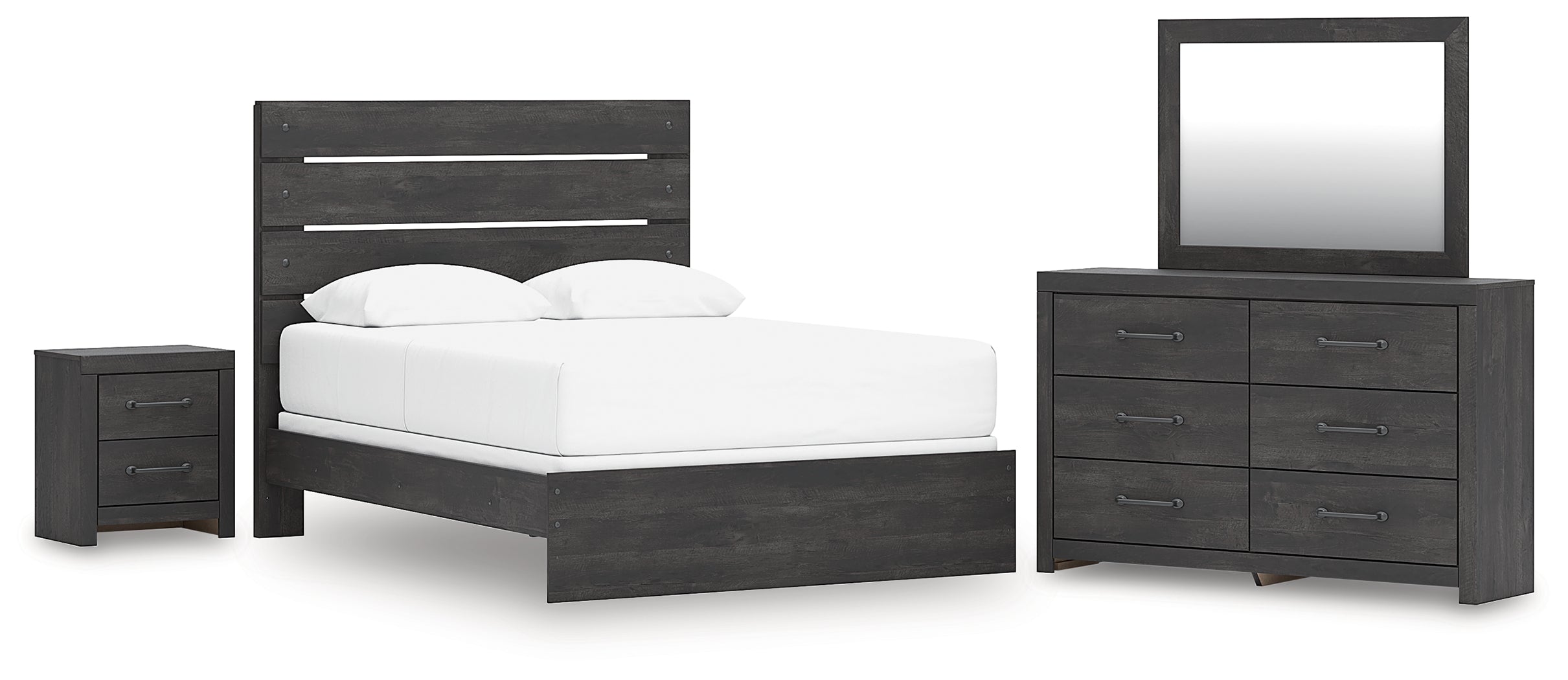 Best Furniture Outlet - Ashley Furniture - Hollivern Bedroom - Queen Panel Bed, Dresser, Mirror and Nightstand / Dark Gray - PCB2108B25