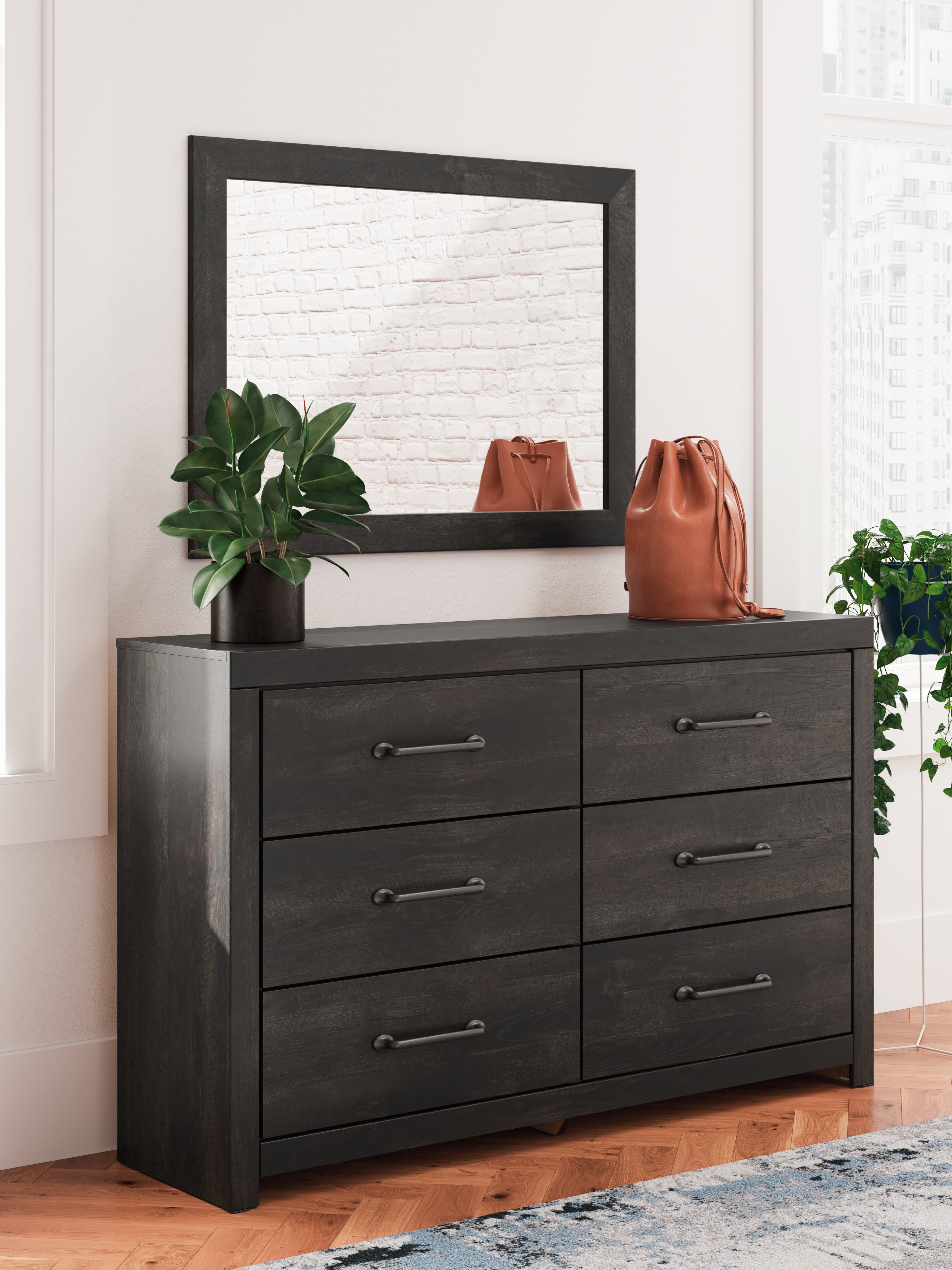 Best Furniture Outlet - Ashley Furniture - Hollivern Bedroom - Dresser and Mirror / Dark Gray - PCB2108B1