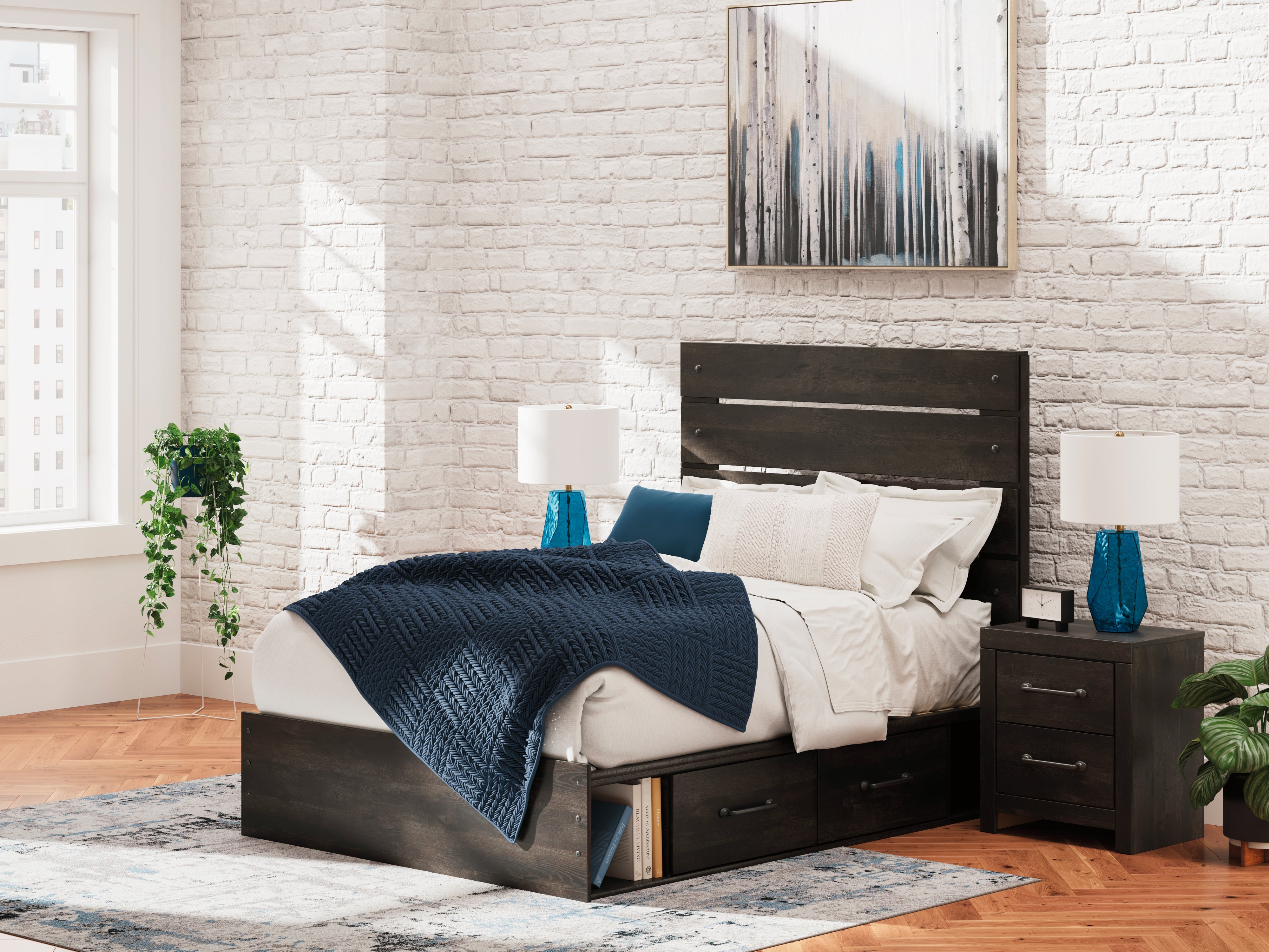 Best Furniture Outlet - Ashley Furniture - Hollivern Bedroom - Full Panel Bed with Storage / Dark Gray - PCB2108B16