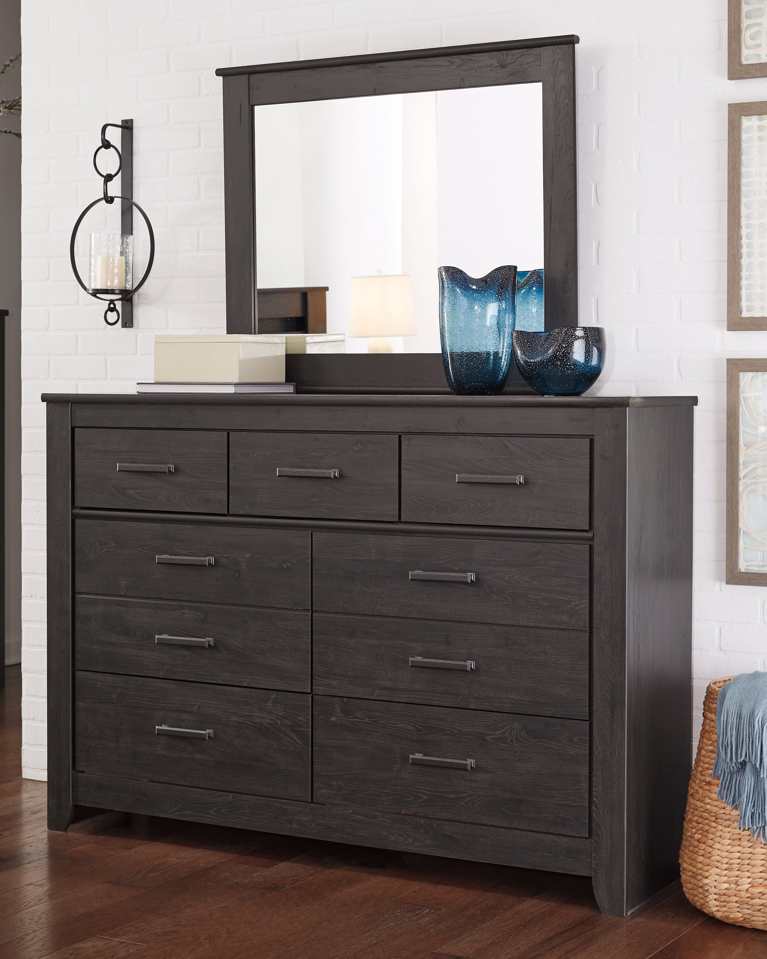 Best Furniture Outlet - Ashley Furniture - Brinxton Bedroom - Dresser and Mirror / Charcoal - B249B1