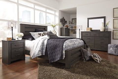 Best Furniture Outlet - Ashley Furniture - Brinxton Bedroom - Queen Panel Bed, Dresser, Mirror, Chest and Nightstand / Charcoal - B249B21