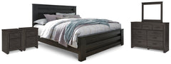 Best Furniture Outlet - Ashley Furniture - Brinxton Bedroom - King Panel Bed, Dresser, Mirror and 2 Nightstands / Charcoal - B249B24