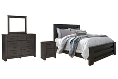 Best Furniture Outlet - Ashley Furniture - Brinxton Bedroom - Queen Panel Bed, Dresser, Mirror and Nightstand / Charcoal - B249B7