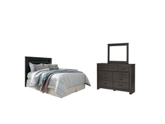 Best Furniture Outlet - Ashley Furniture - Brinxton Bedroom - Queen/Full Panel Headboard, Dresser and Mirror / Charcoal - B249B16