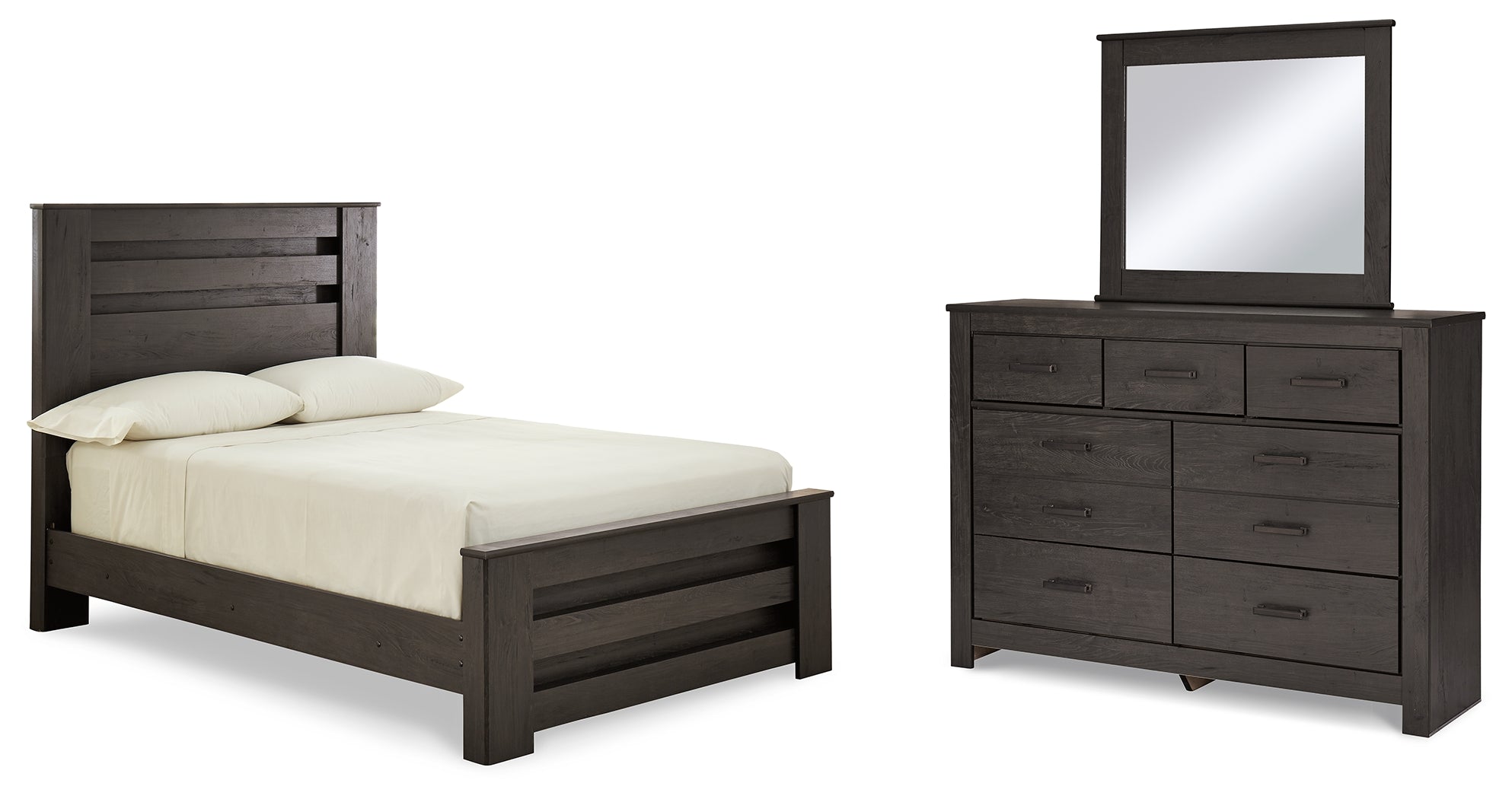 Best Furniture Outlet - Ashley Furniture - Brinxton Bedroom - Full Panel Bed, Dresser and Mirror / Charcoal - B249B6