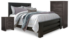 Best Furniture Outlet - Ashley Furniture - Brinxton Bedroom - Queen Panel Bed, Chest and Nightstand / Charcoal - B249B25