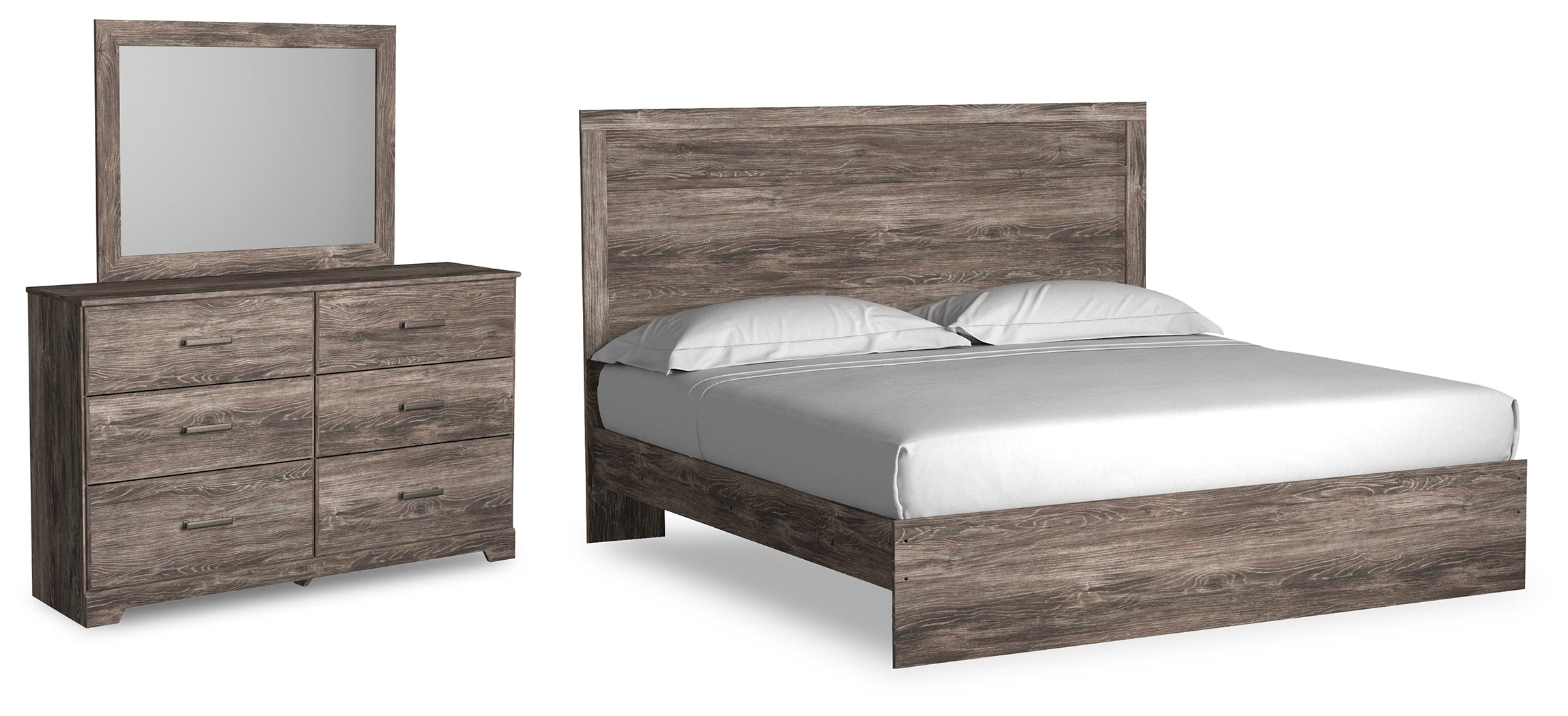 Best Furniture Outlet - Ashley Furniture - Ralinksi Bedroom - King Panel Bed, Dresser and Mirror / Gray - B2587B13