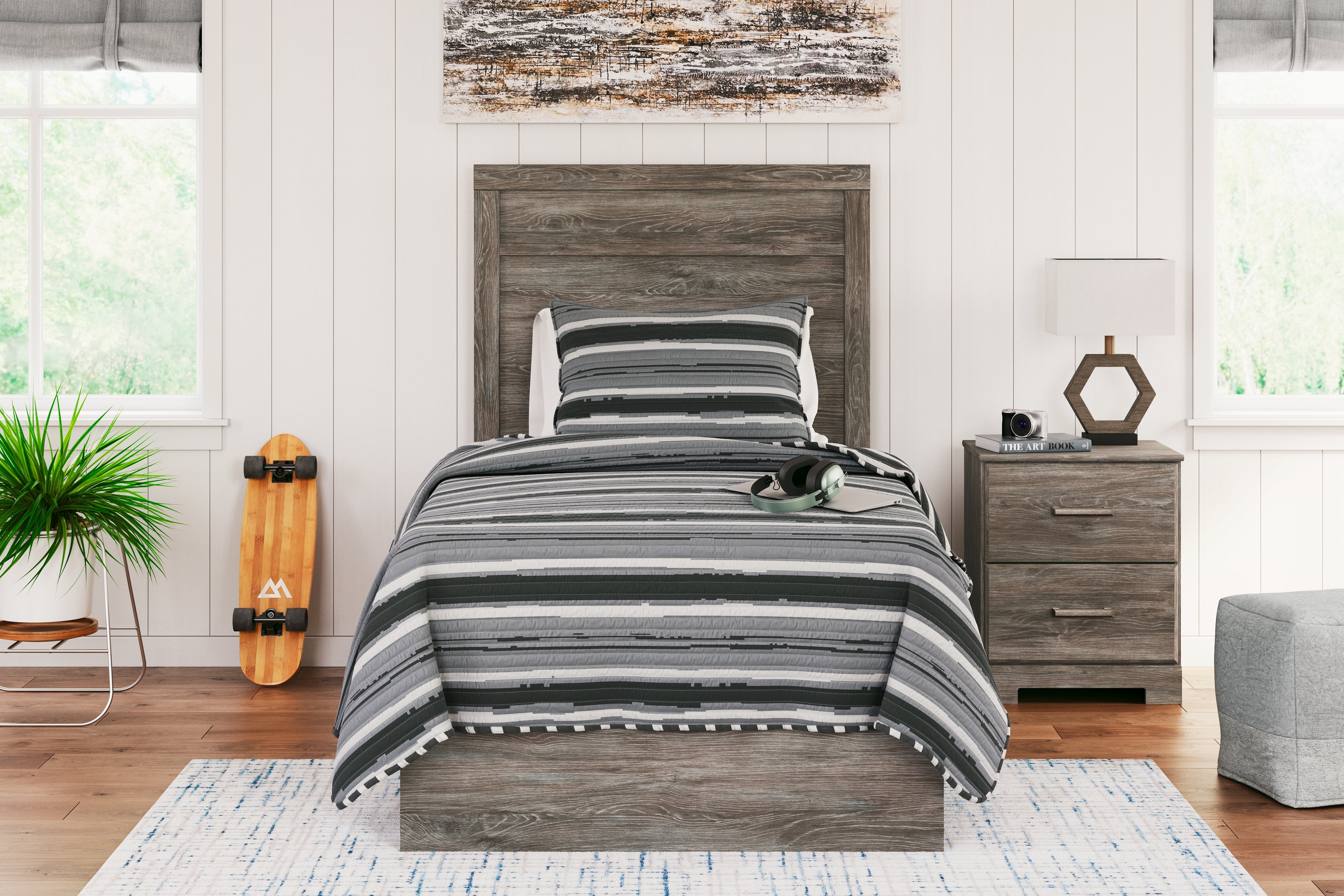 Best Furniture Outlet - Ashley Furniture - Ralinksi Bedroom - Twin Panel Bed / Gray - B2587B11