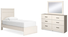 Best Furniture Outlet - Ashley Furniture - Stelsie Bedroom - Twin Panel Bed, Dresser and Mirror / White - B2588B13