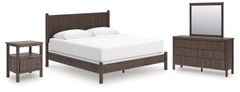 Best Furniture Outlet - Ashley Furniture - Pamytta Bedroom - King Panel Bed, Dresser, Mirror and Nightstand / Brown - PCB2614B31