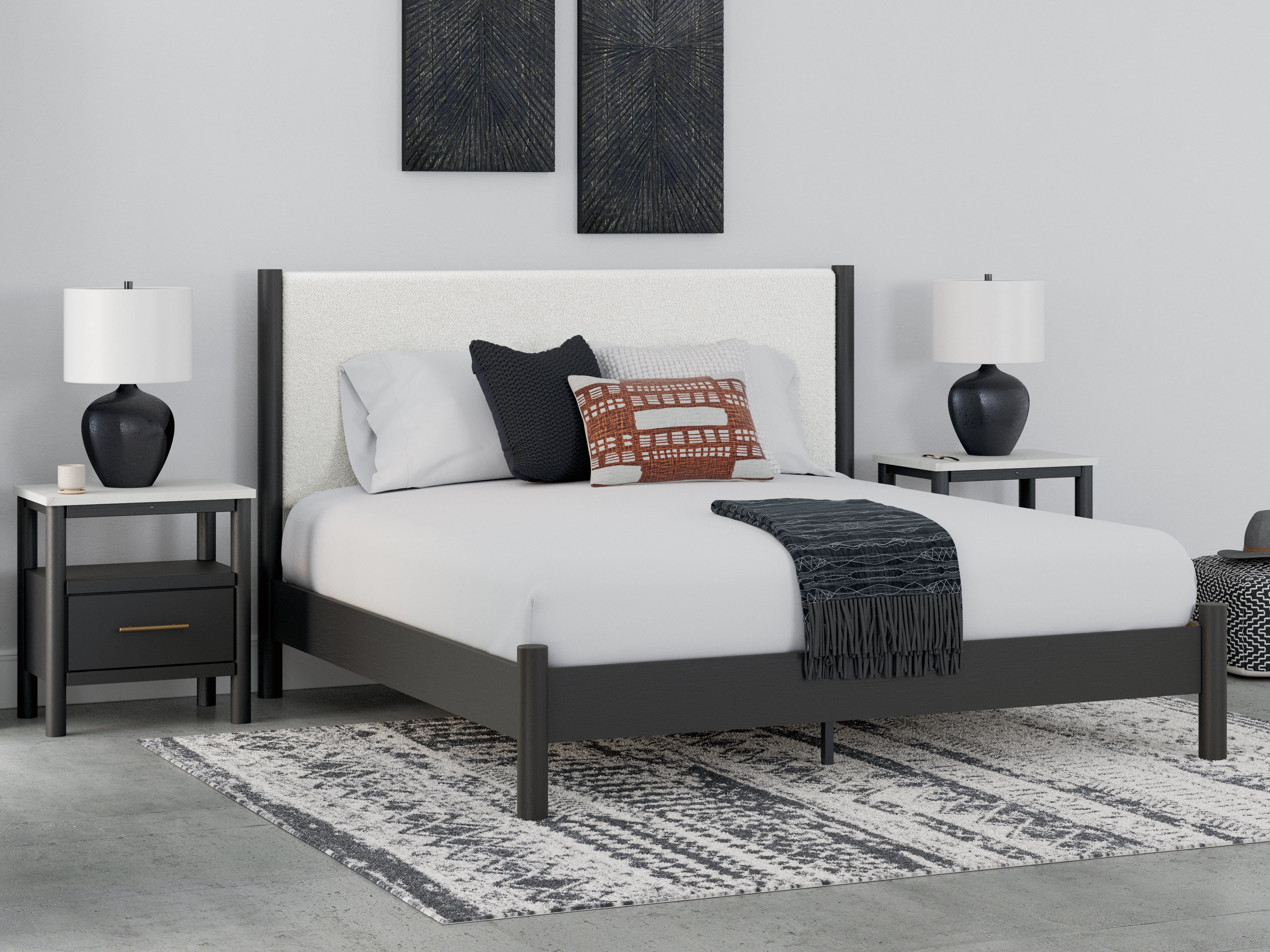 Best Furniture Outlet - Ashley Furniture - Cadmori Bedroom - King Upholstered Panel Bed / Black/White - B2616B8