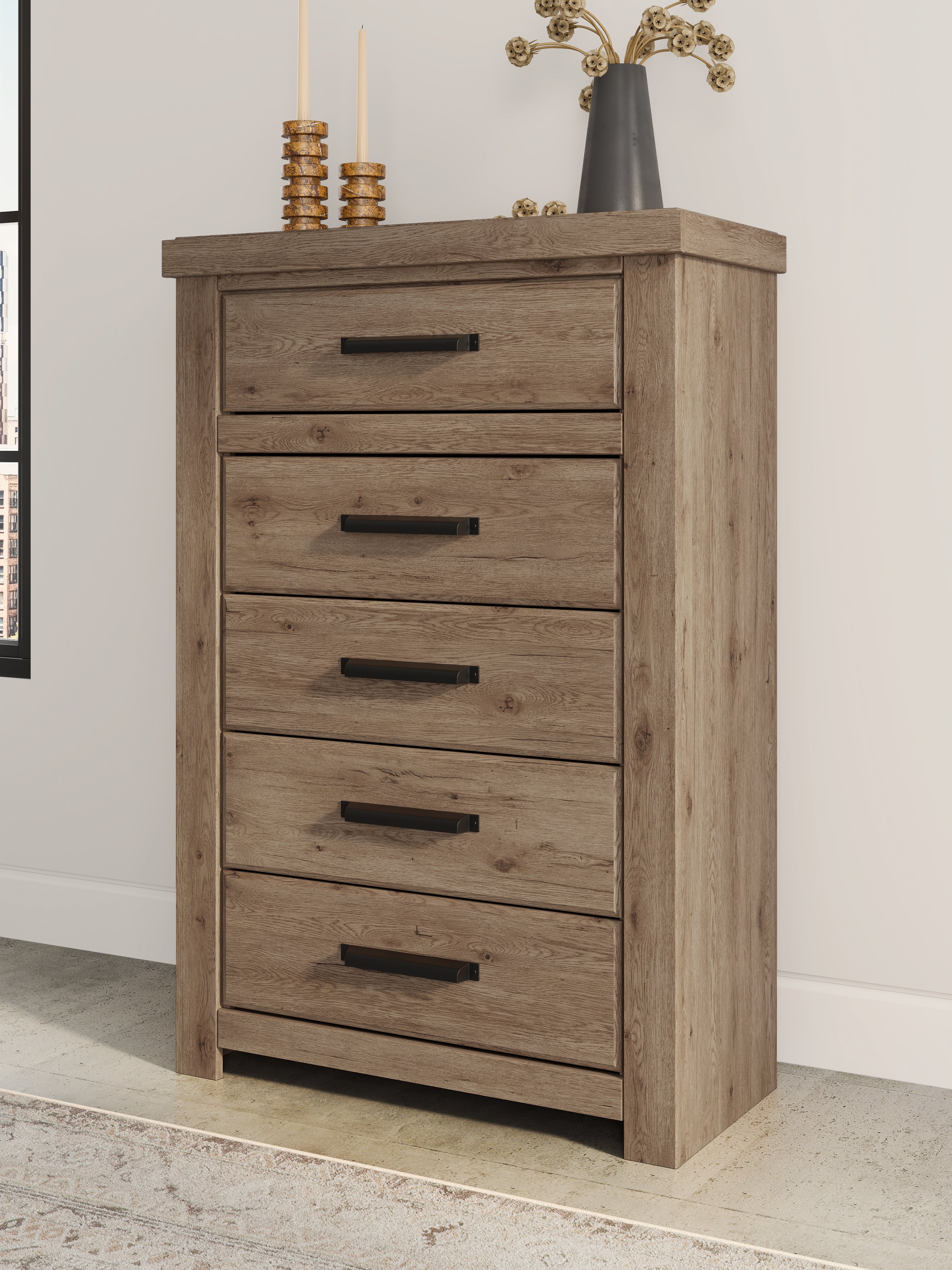 Best Furniture Outlet - Ashley Furniture - Oliandon Bedroom - Five Drawer Chest / Light Brown - PCB2844-46