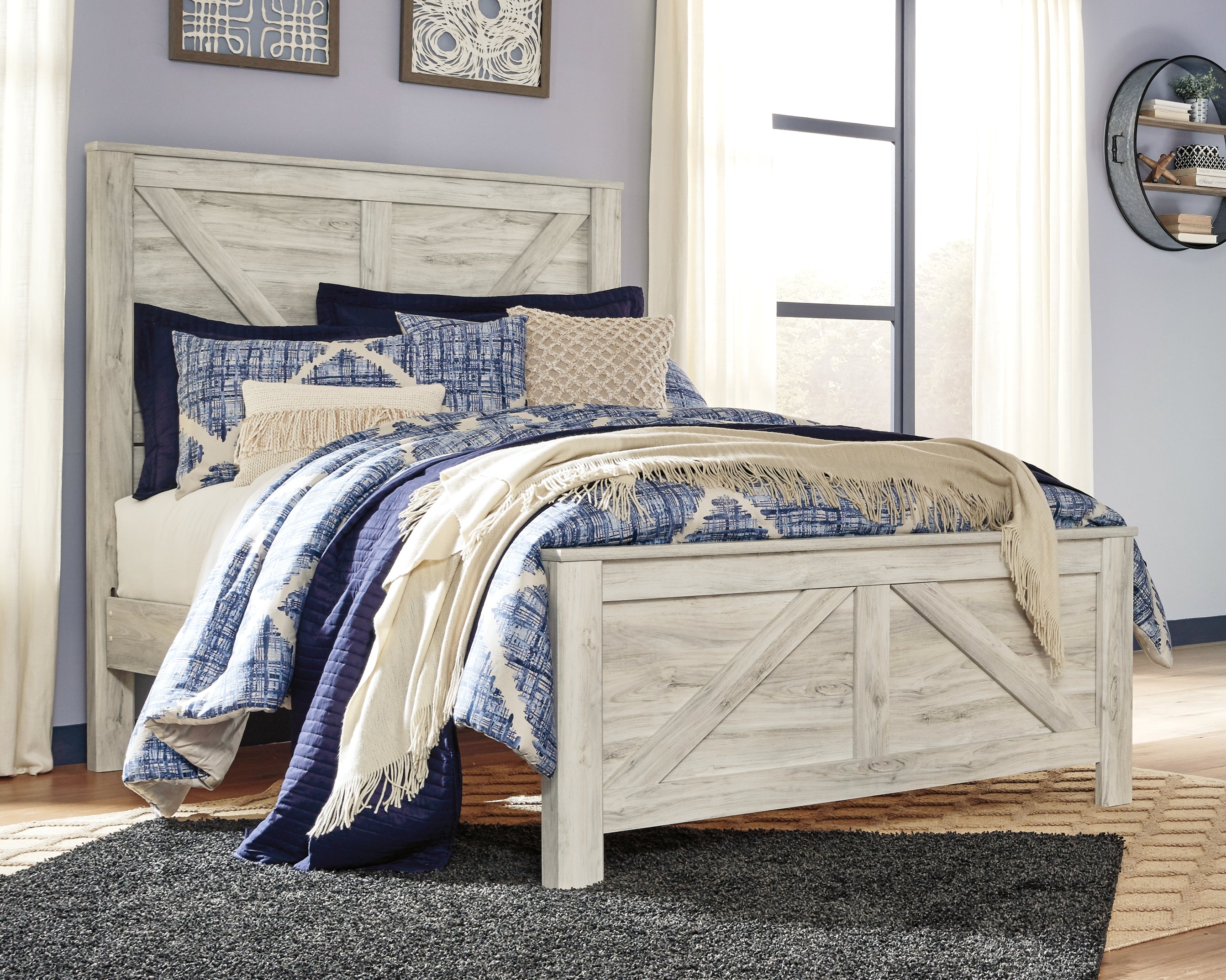 Best Furniture Outlet - Ashley Furniture - Bellaby Bedroom - Queen Crossbuck Panel Bed / Whitewash - B331B6