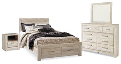 Best Furniture Outlet - Ashley Furniture - Bellaby Bedroom - Queen Panel Storage Bed, Dresser, Mirror and Nightstand / Whitewash - B331B11