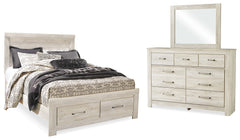 Best Furniture Outlet - Ashley Furniture - Bellaby Bedroom - Queen Panel Storage Bed, Dresser and Mirror / Whitewash - B331B5