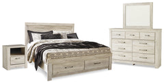 Best Furniture Outlet - Ashley Furniture - Bellaby Bedroom - King Panel Storage Bed, Dresser, Mirror and Nightstand / Whitewash - B331B12