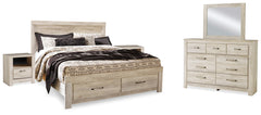 Best Furniture Outlet - Ashley Furniture - Bellaby Bedroom - King Panel Storage Bed, Dresser, Mirror and 2 Nightstands / Whitewash - B331B19