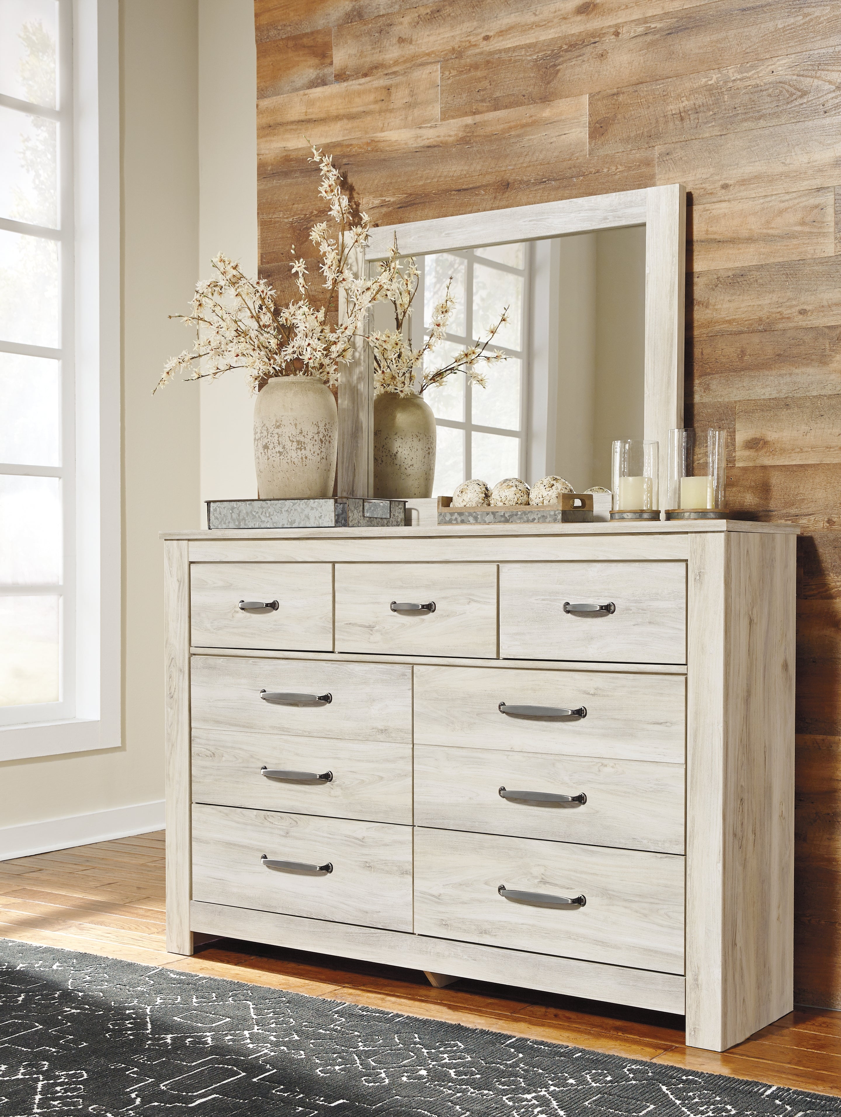 Best Furniture Outlet - Ashley Furniture - Bellaby Bedroom - Dresser and Mirror / Whitewash - B331B1