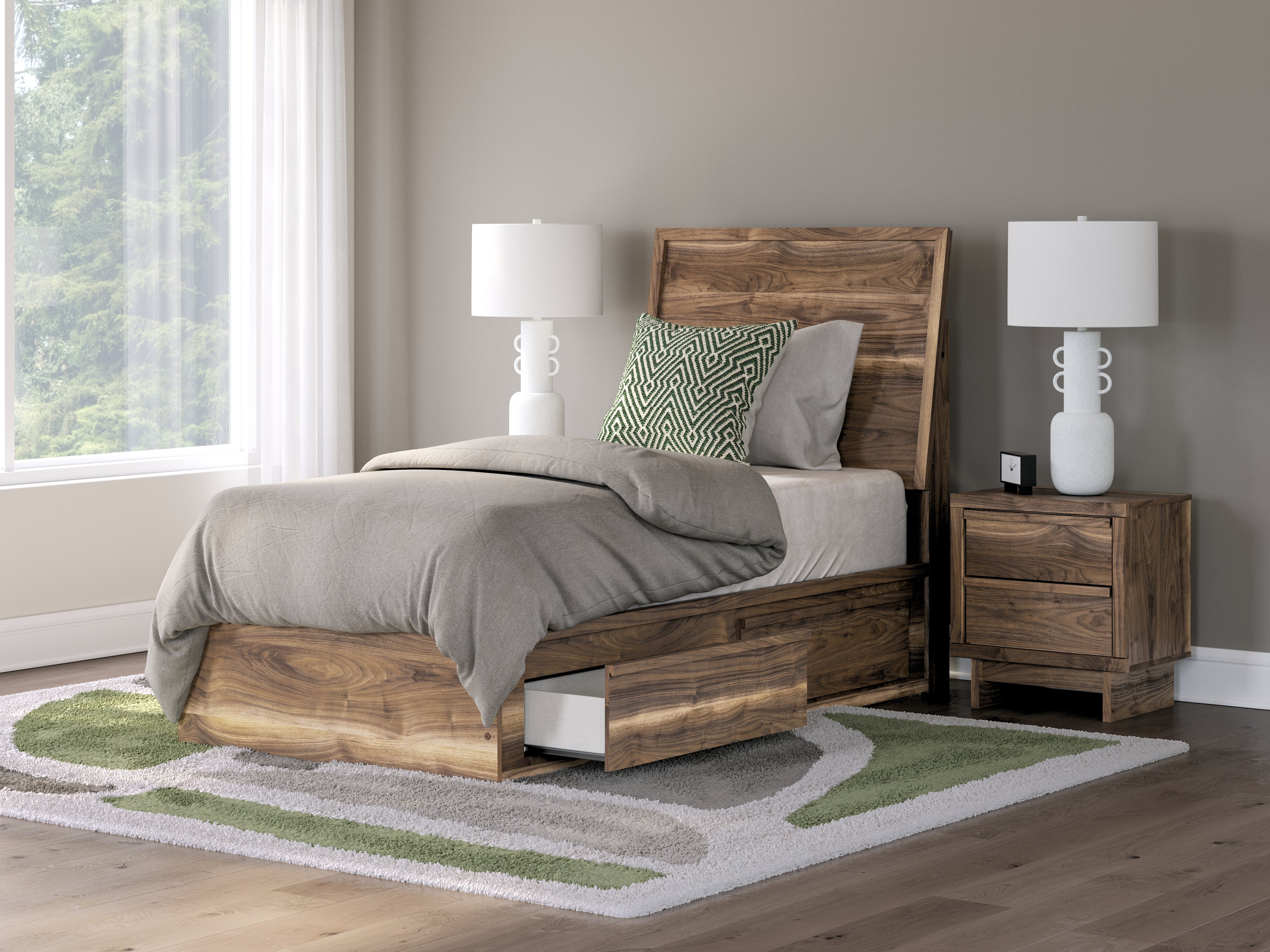 Best Furniture Outlet - Ashley Furniture - Chirason Bedroom - Twin Panel Bed with Storage / Brown - PCB3367B27