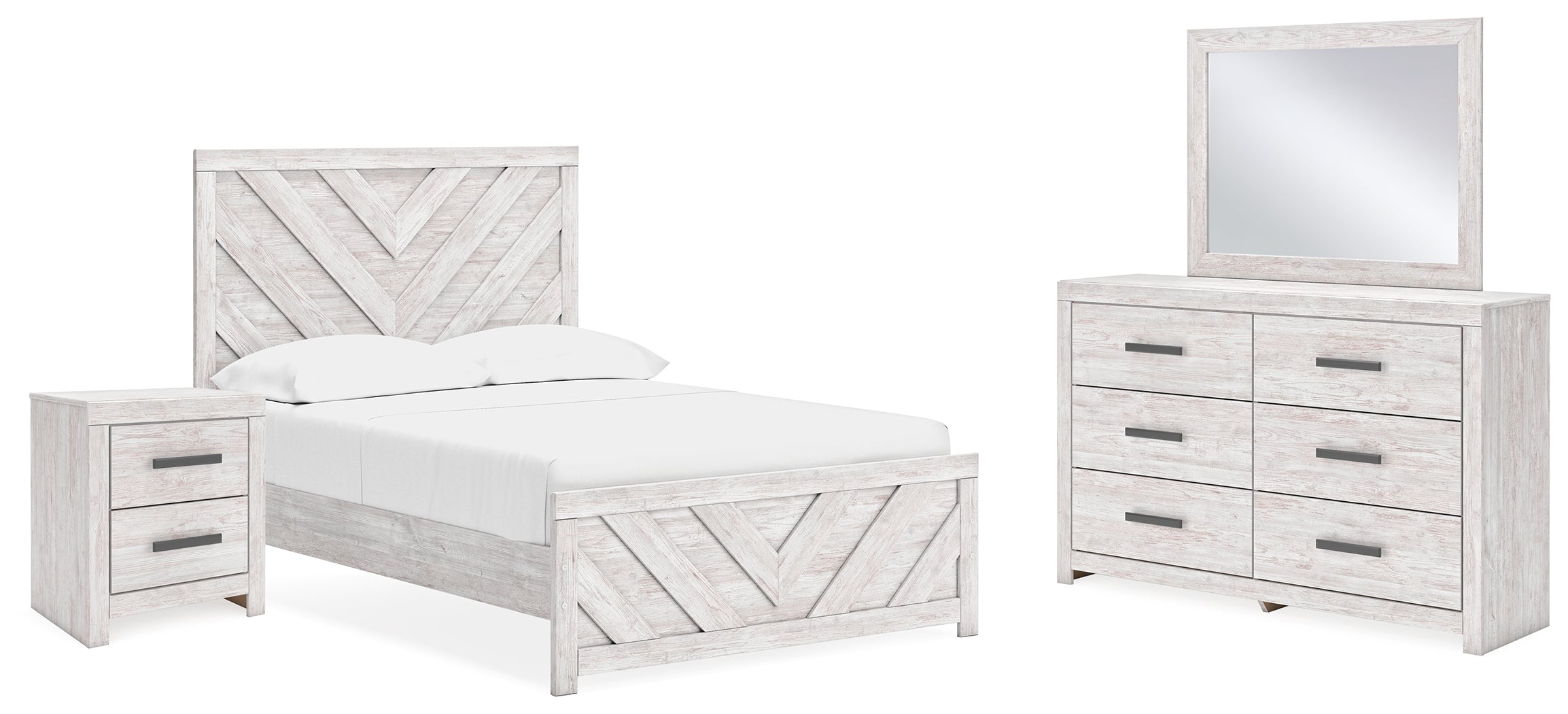 Best Furniture Outlet - Ashley Furniture - Cayboni Bedroom - Full Panel Bed, Dresser, Mirror and Nightstand / Whitewash - B3788B14