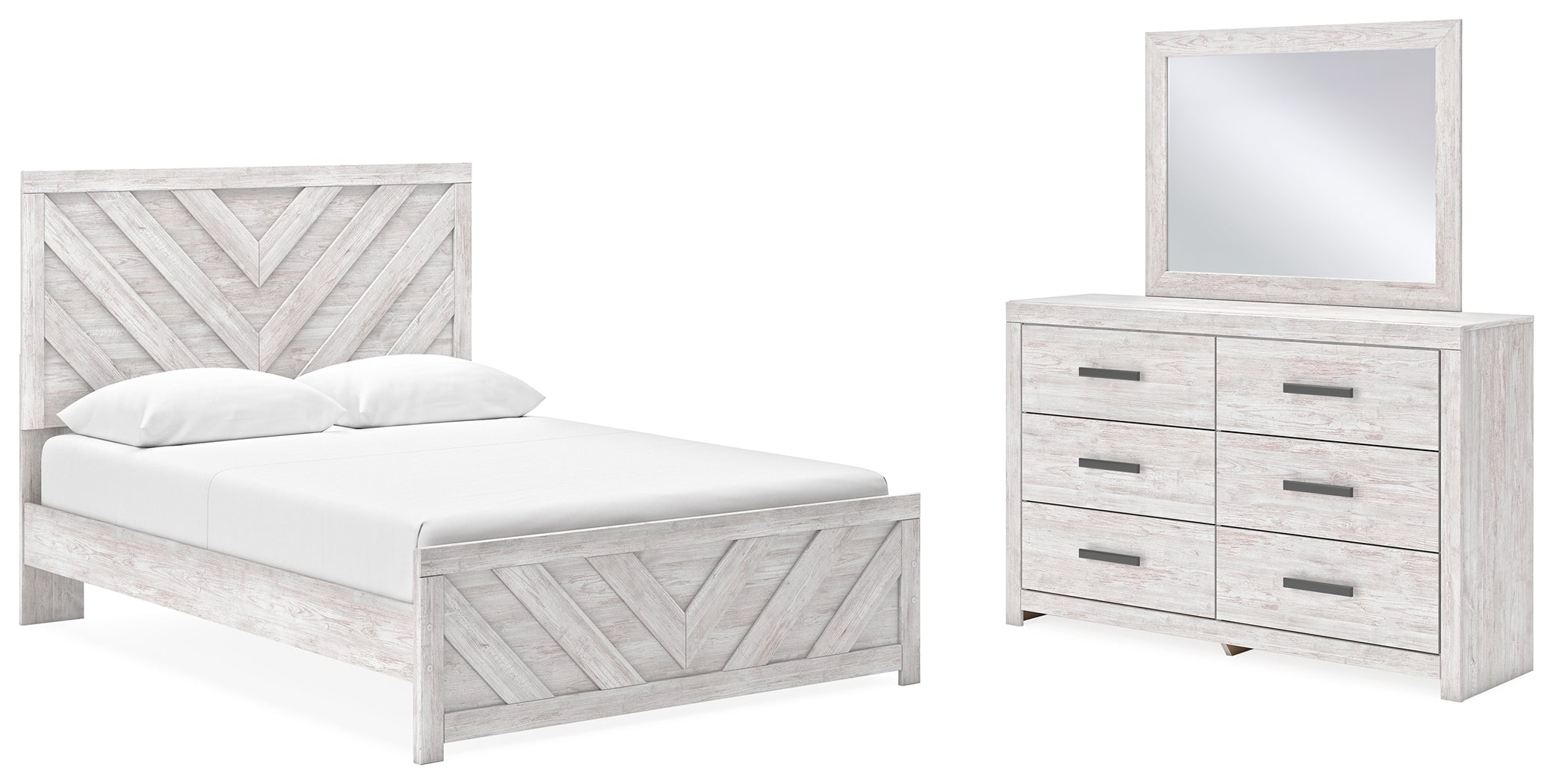 Best Furniture Outlet - Ashley Furniture - Cayboni Bedroom - Queen Panel Bed, Dresser and Mirror / Whitewash - B3788B5