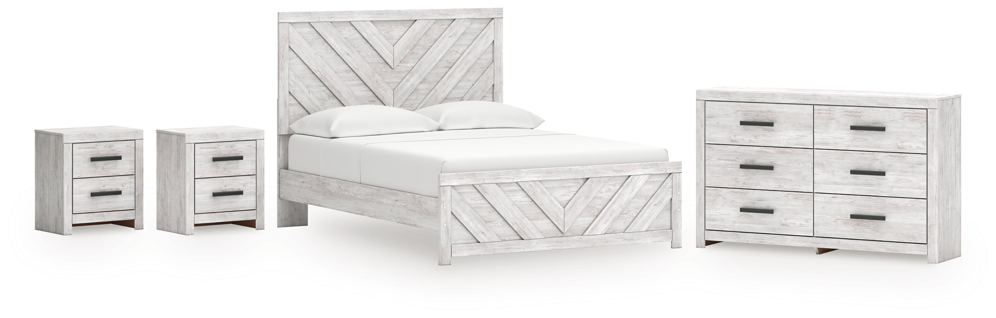 Best Furniture Outlet - Ashley Furniture - Cayboni Bedroom - Queen Panel Bed, Dresser and 2 Nightstands / Whitewash - B3788B13