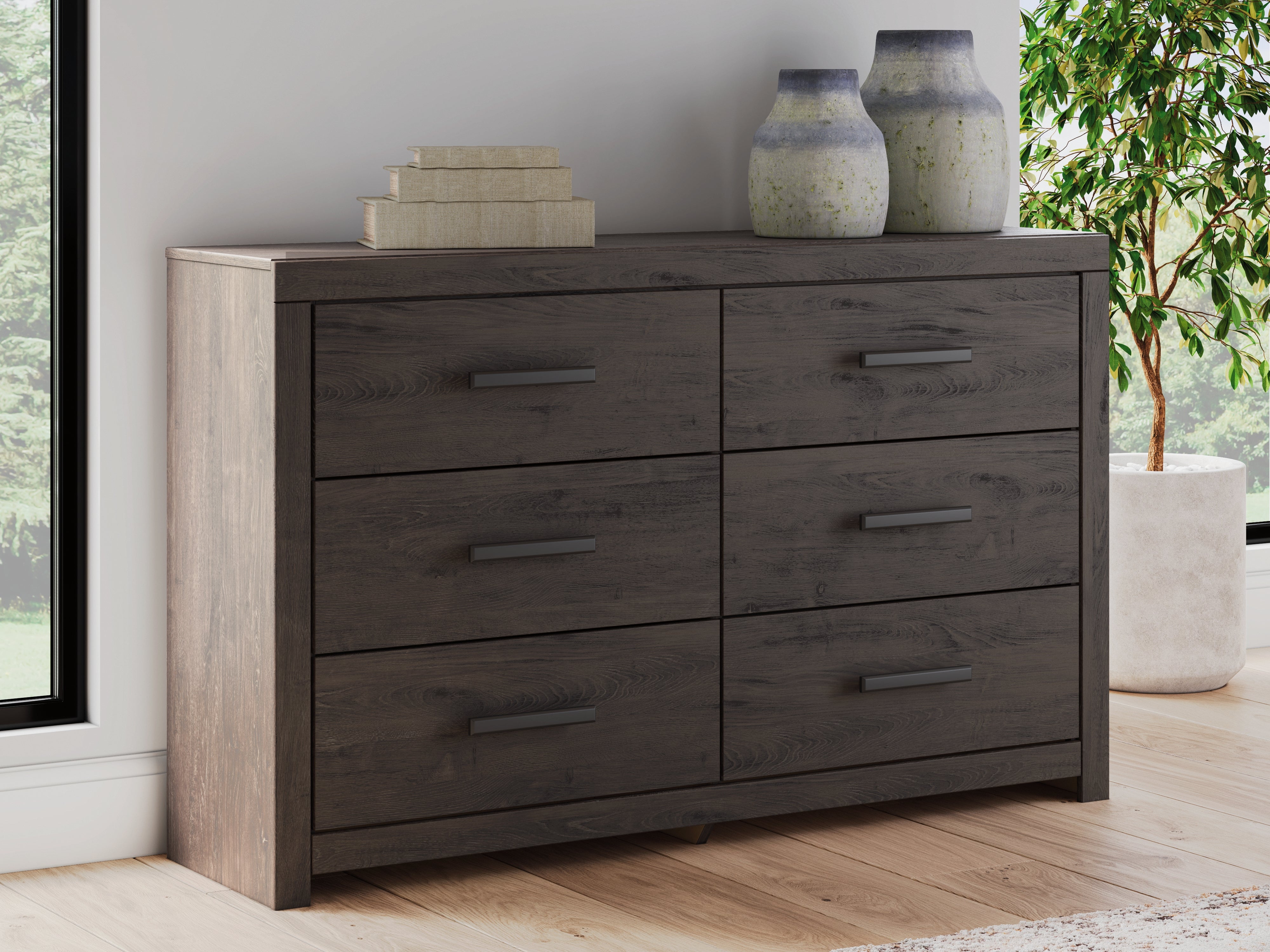 Best Furniture Outlet - Ashley Furniture - Prendonea Bedroom - Six Drawer Dresser / Charcoal - B3789-31