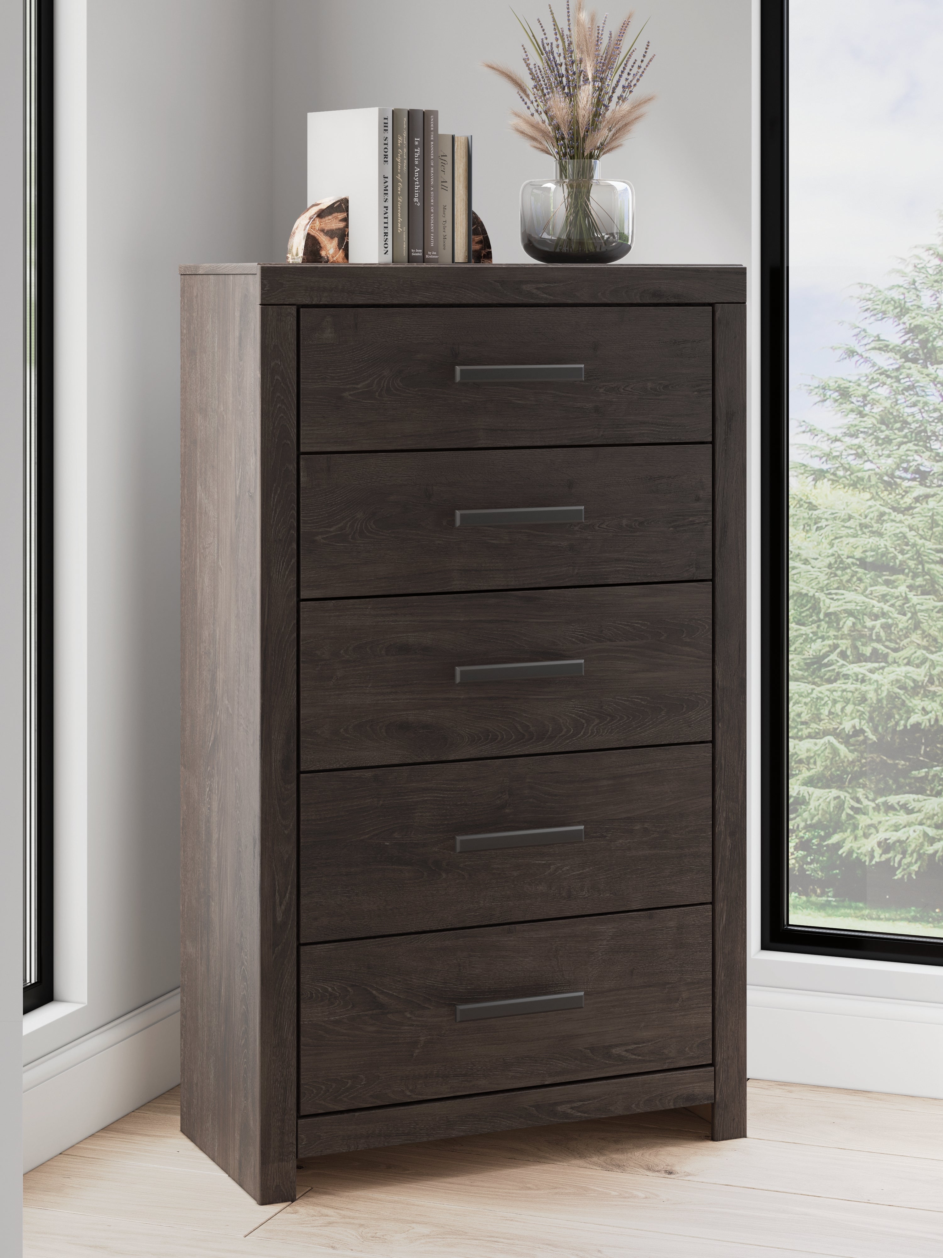 Best Furniture Outlet - Ashley Furniture - Prendonea Bedroom - Five Drawer Chest / Charcoal - B3789-46