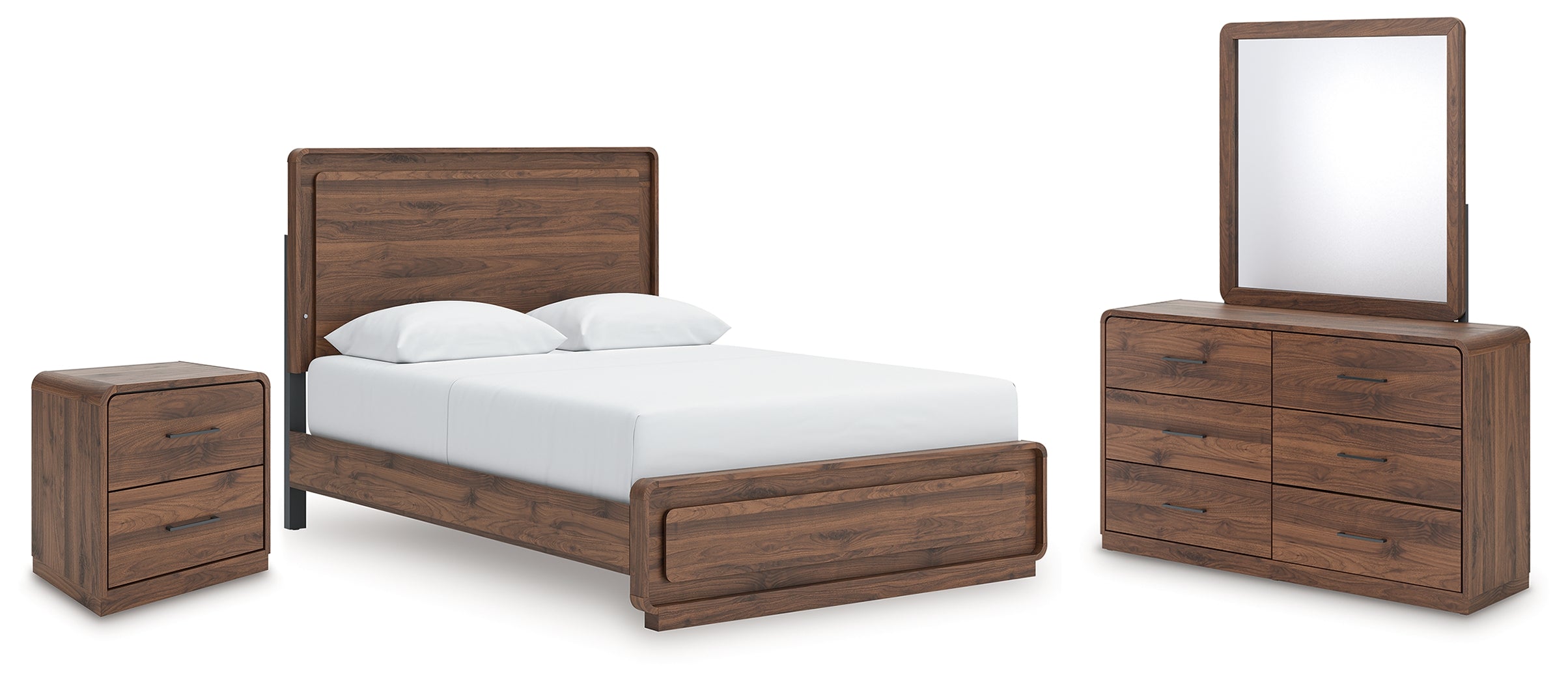 Best Furniture Outlet - Ashley Furniture - Fortlorn Bedroom - Queen Panel Bed, Dresser, Mirror and Nightstand / Walnut Brown - PCB386B7