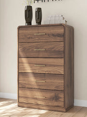 Best Furniture Outlet - Ashley Furniture - Fortlorn Bedroom - Five Drawer Chest / Walnut Brown - PCB386-46