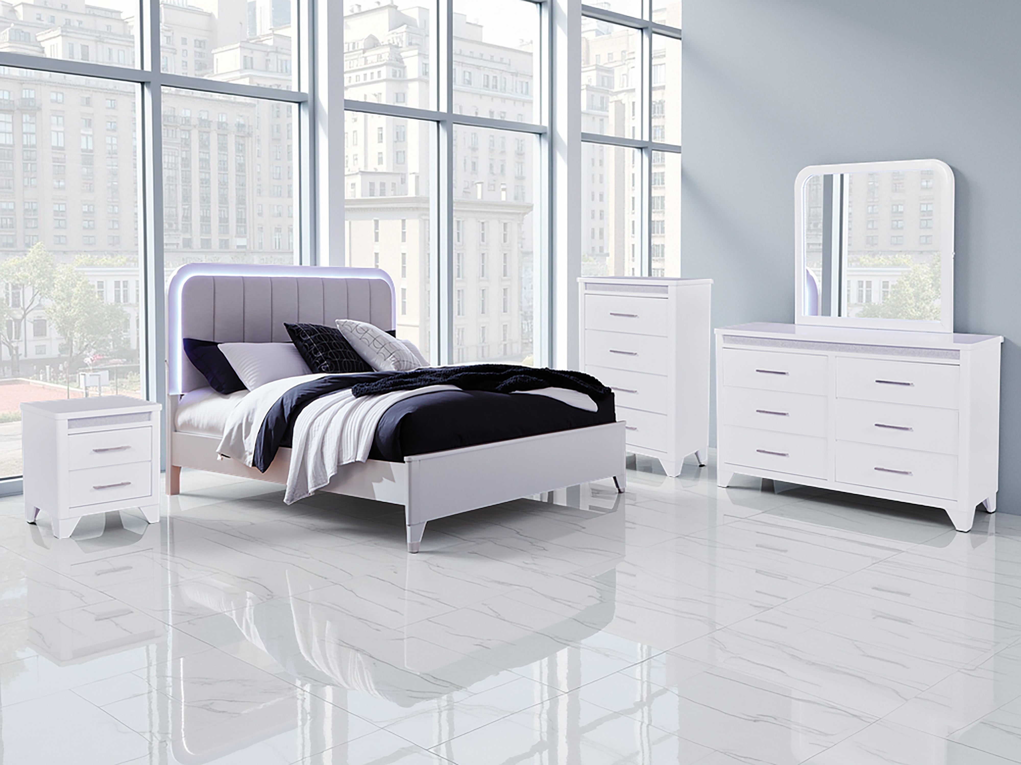 Best Furniture Outlet - Ashley Furniture - Jarlee Bedroom - Queen Upholstered Panel Bed / White - PCB392B2