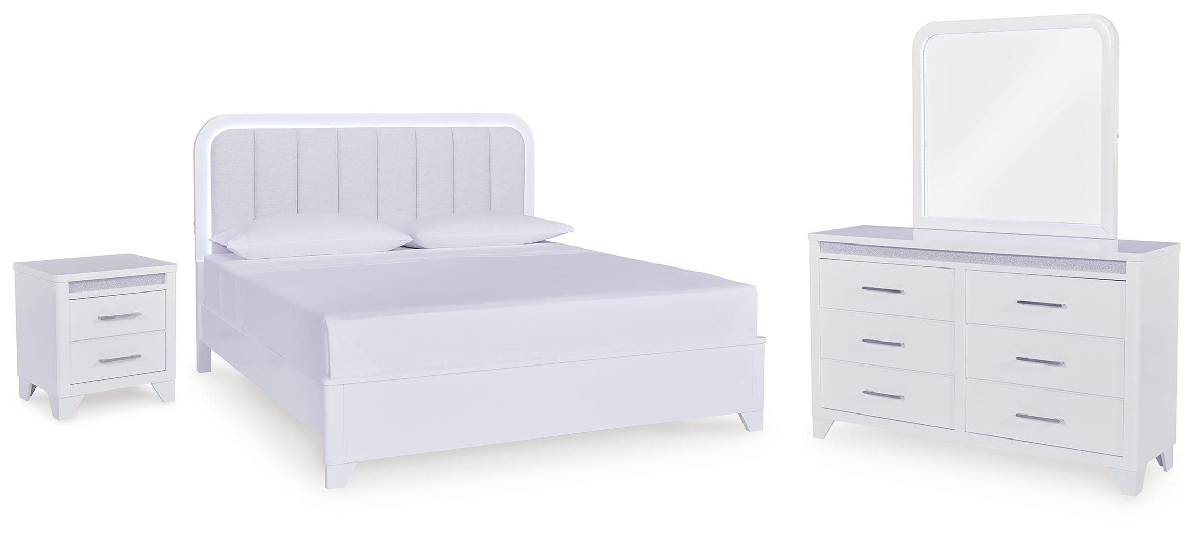 Best Furniture Outlet - Ashley Furniture - Jarlee Bedroom - King Panel Bed, Dresser, Mirror and Nightstand / White - PCB392B7