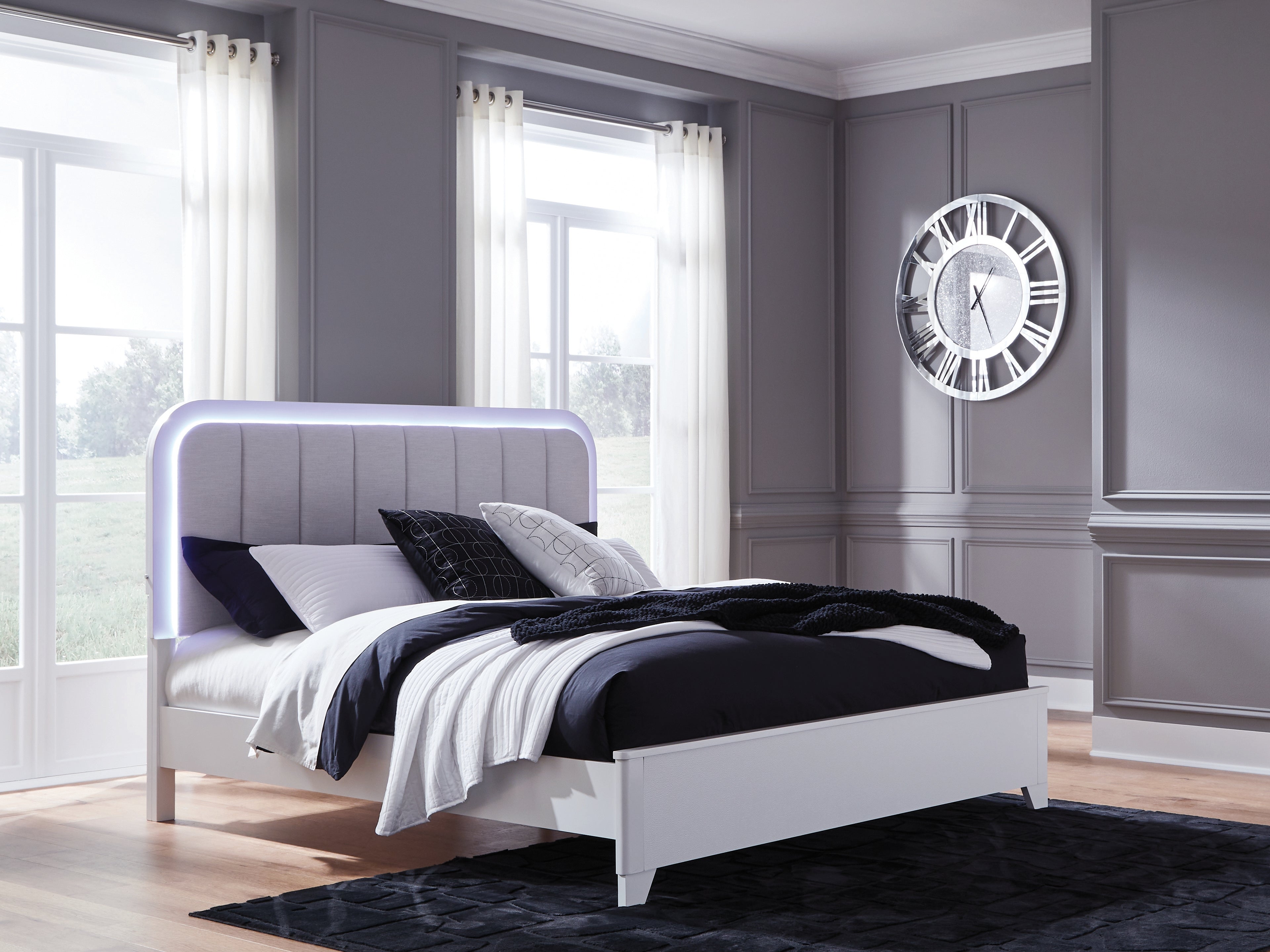 Best Furniture Outlet - Ashley Furniture - Jarlee Bedroom - King Upholstered Panel Bed / White - PCB392B4