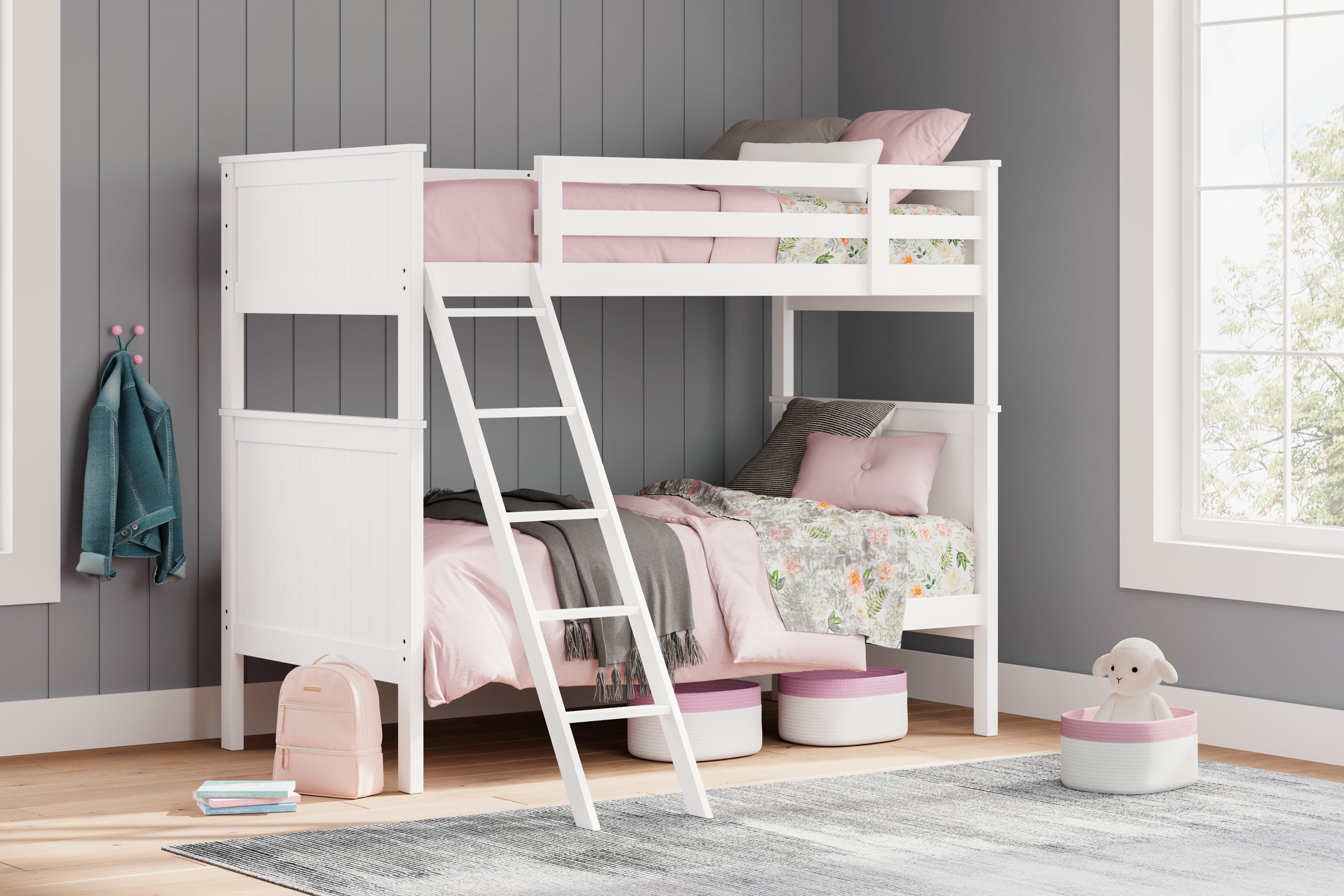 Best Furniture Outlet - Ashley Furniture - Nextonfort Bedroom - Twin over Twin Bunk Bed / White - B396B6