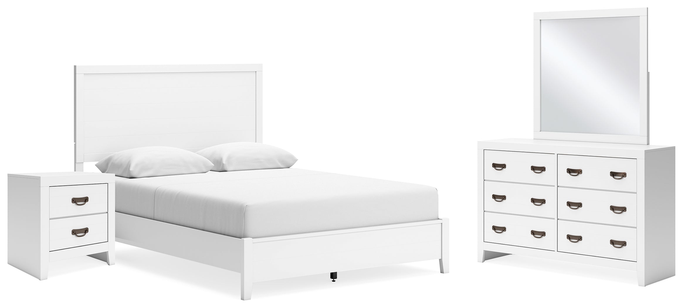 Best Furniture Outlet - Ashley Furniture - Binterglen Bedroom - Queen Panel Bed, Dresser, Mirror and Nightstand / White - B427B14