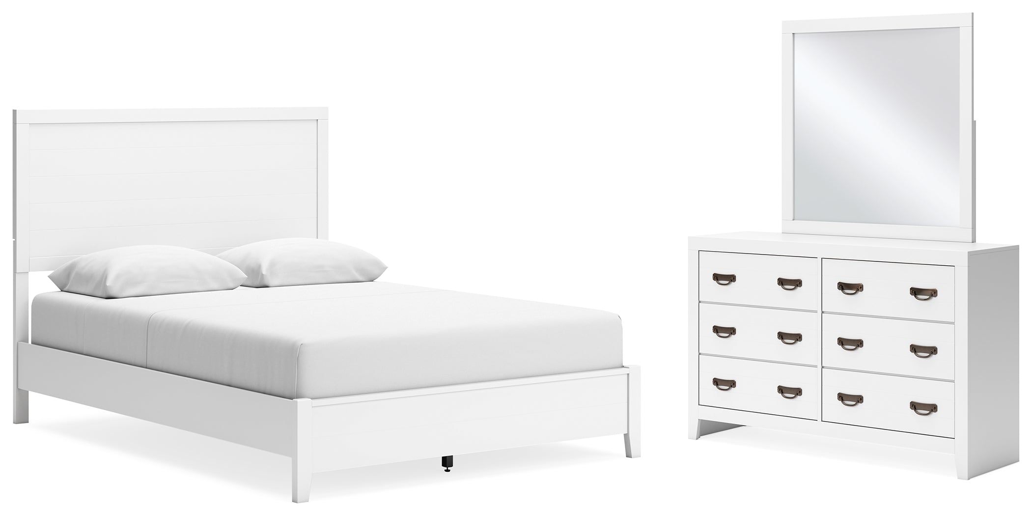 Best Furniture Outlet - Ashley Furniture - Binterglen Bedroom - Queen Panel Bed, Dresser and Mirror / White - B427B7