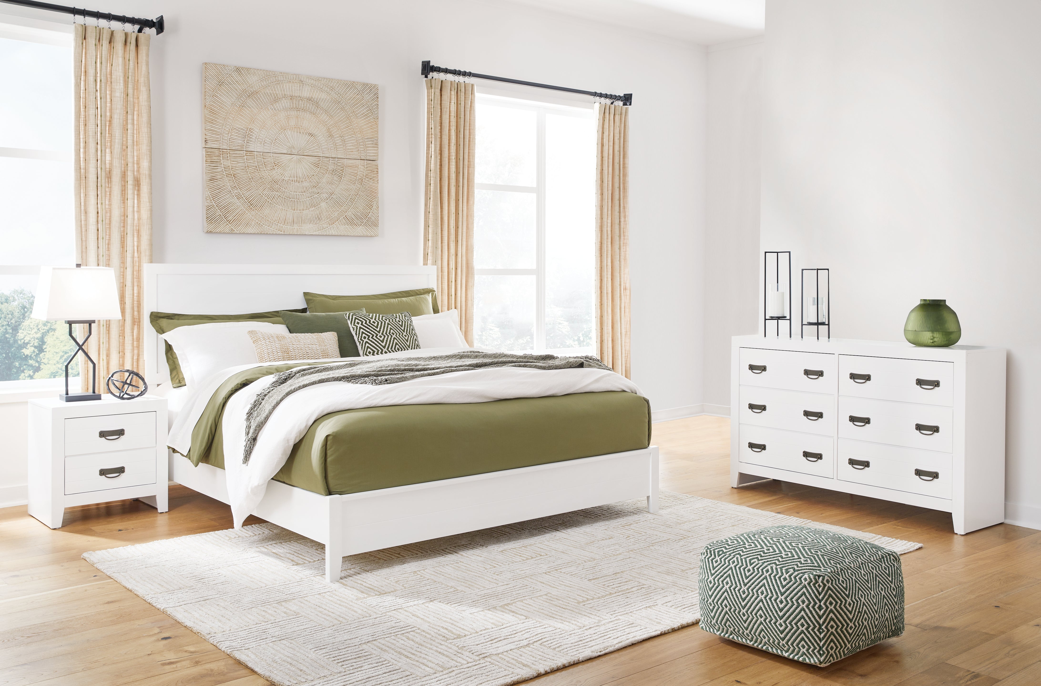 Best Furniture Outlet - Ashley Furniture - Binterglen Bedroom - Queen Panel Bed, Dresser and Nightstand / White - B427B10