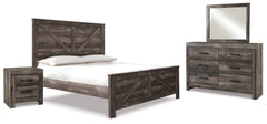 Best Furniture Outlet - Ashley Furniture - Wynnlow Bedroom - King Crossbuck Panel Bed, Dresser, Mirror and Nightstand / Gray - B440B26