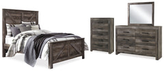 Best Furniture Outlet - Ashley Furniture - Wynnlow Bedroom - Queen Crossbuck Panel Bed, Dresser, Mirror and Chest / Gray - B440B37