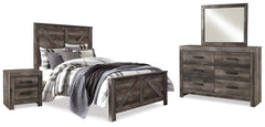 Best Furniture Outlet - Ashley Furniture - Wynnlow Bedroom - Queen Crossbuck Panel Bed, Dresser, Mirror, and Nightstand / Gray - B440B24