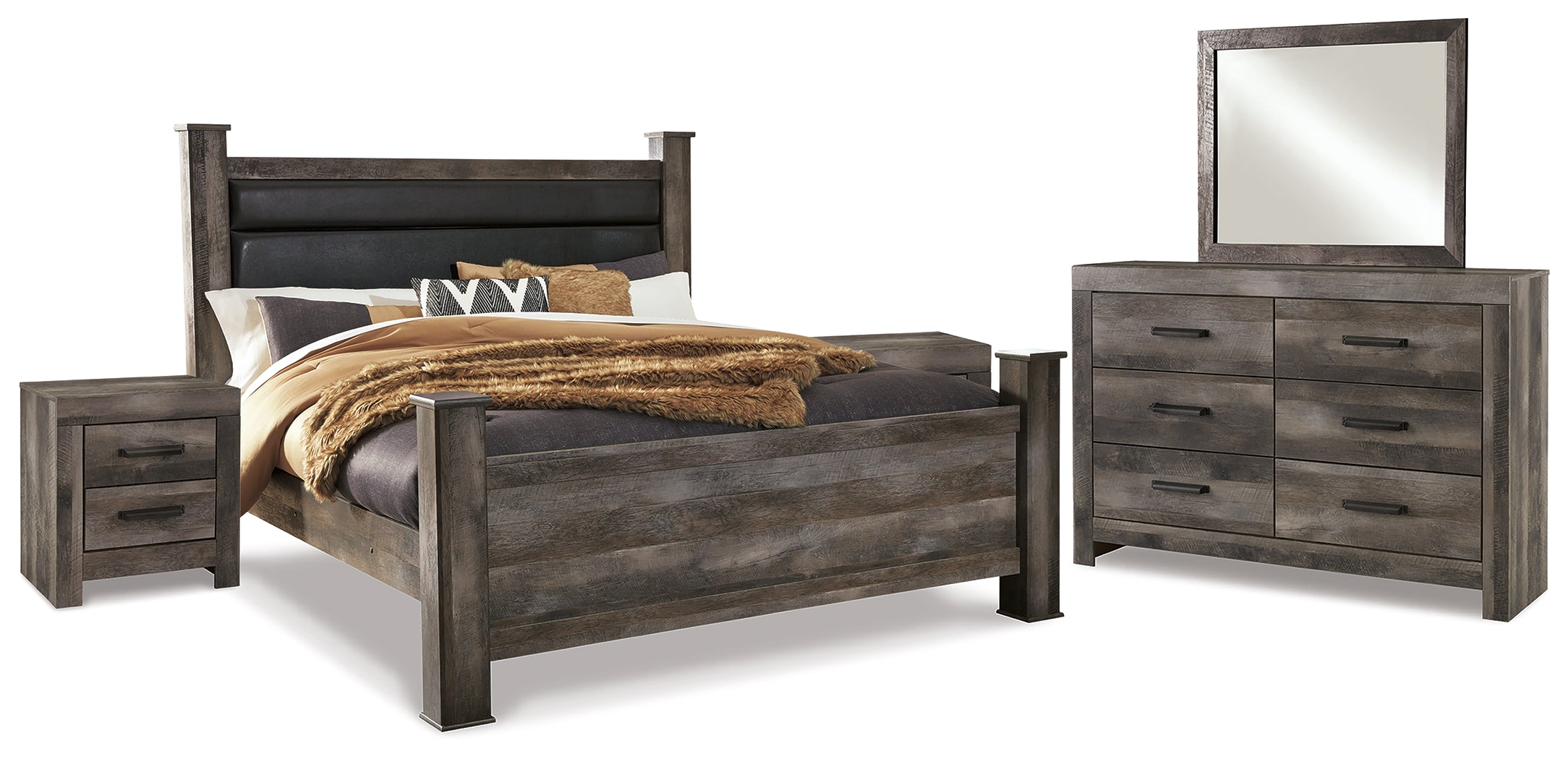 Best Furniture Outlet - Ashley Furniture - Wynnlow Bedroom - King Poster Bed, Dresser, Mirror and 2 Nightstands / Gray - B440B35