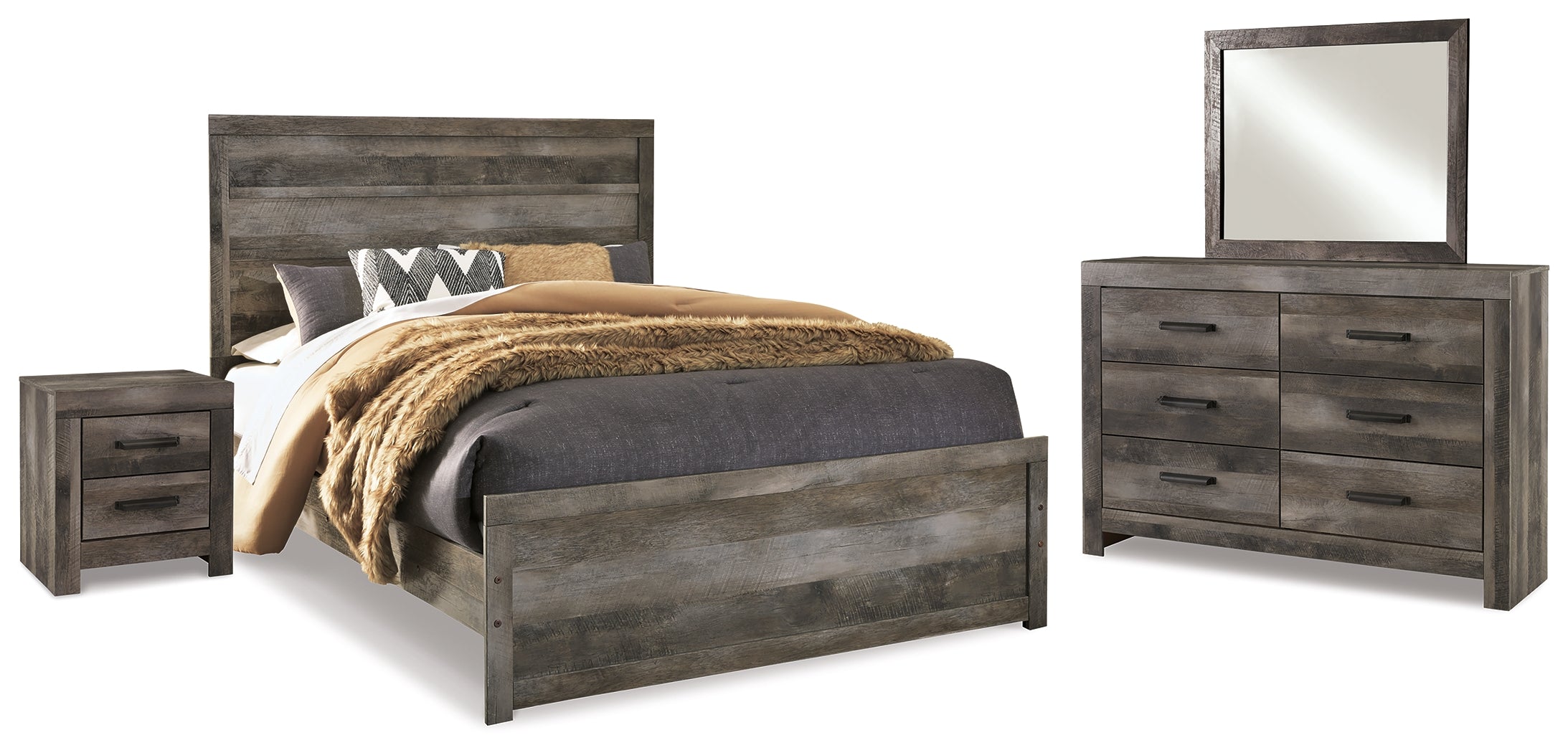 Best Furniture Outlet - Ashley Furniture - Wynnlow Bedroom - Queen Panel Bed with Mirrored Dresser and Nightstand / Gray - B440B22
