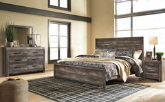 Best Furniture Outlet - Ashley Furniture - Wynnlow Bedroom - King Panel Bed with Mirrored Dresser and Nightstand / Gray - B440B23