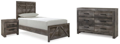 Best Furniture Outlet - Ashley Furniture - Wynnlow Bedroom - Twin Panel Bed, Dresser and Nightstand / Gray - B440B38