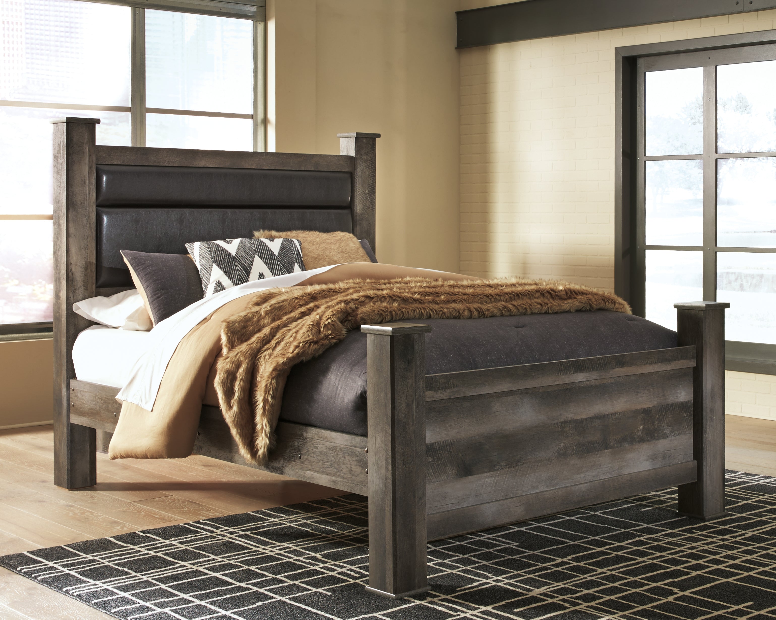 Best Furniture Outlet - Ashley Furniture - Wynnlow Bedroom - Queen Upholstered Poster Bed / Gray - B440B7