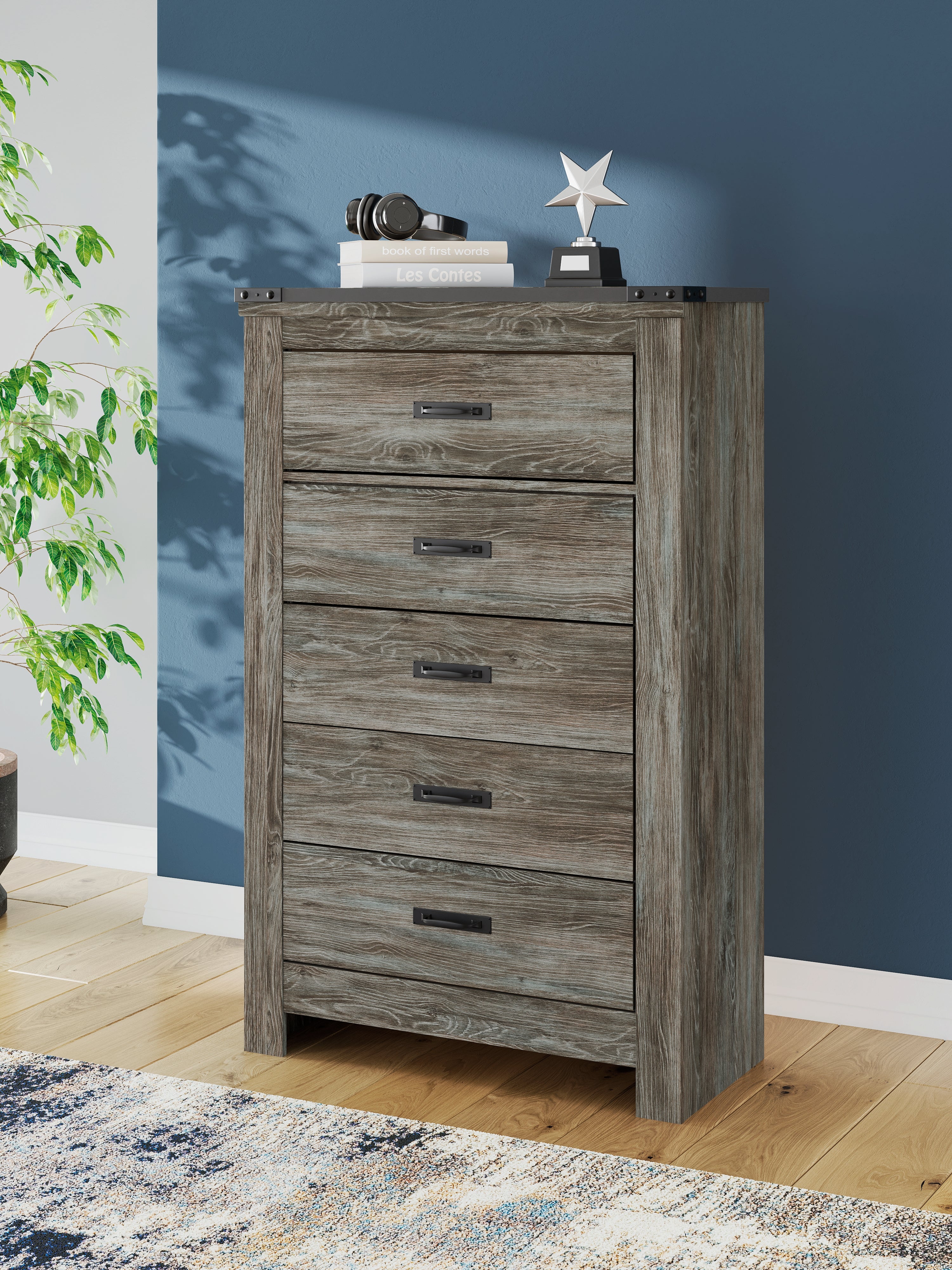 Best Furniture Outlet - Ashley Furniture - Frandern Bedroom - Five Drawer Chest / Gray - B4480-46