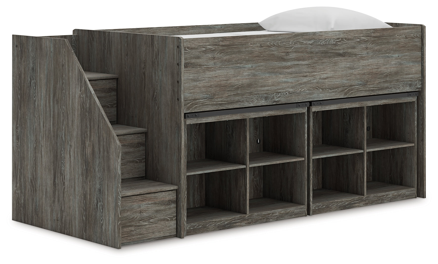 Best Furniture Outlet - Ashley Furniture - Frandern Twin Loft Bed with Bookcase Storage - Twin Loft Bed with Bookcase Storage / Warm Gray - B4480B25