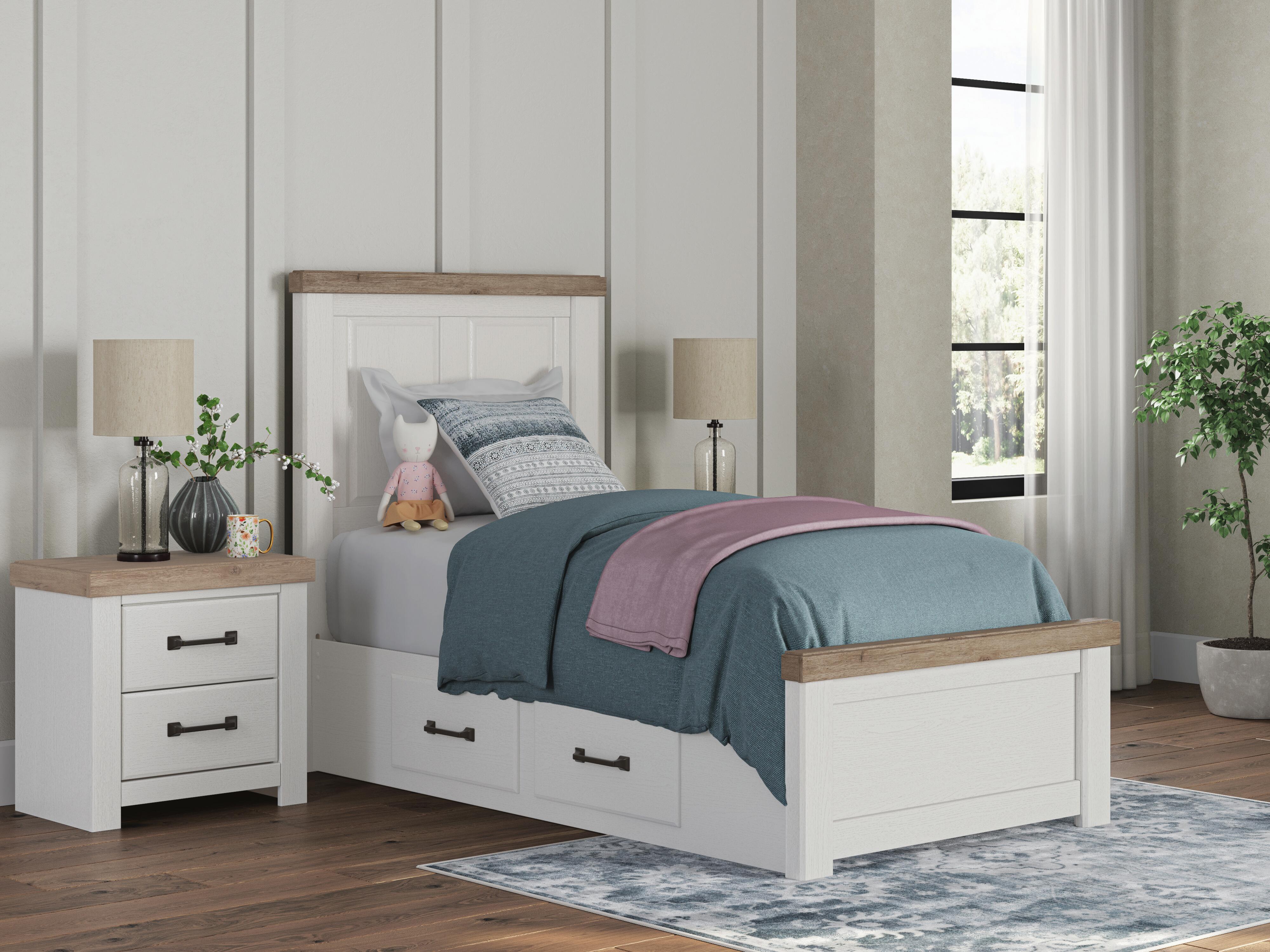 Best Furniture Outlet - Ashley Furniture - Savonport Bedroom - Twin Panel Bed with Storage / White/Brown - B4615B18