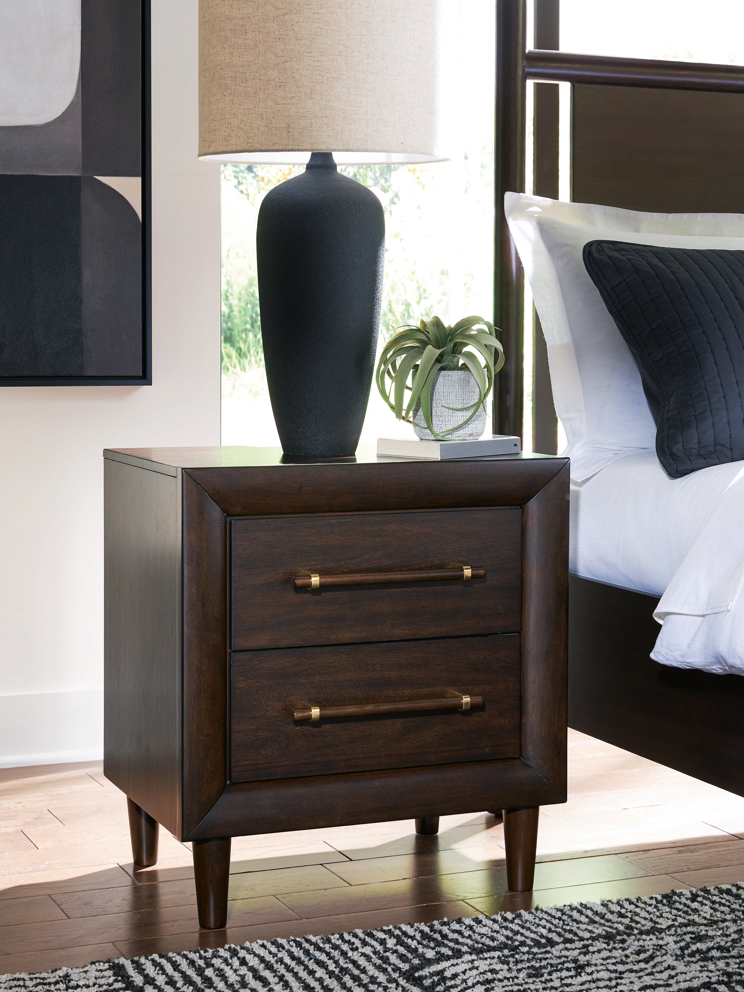 Best Furniture Outlet - Ashley Furniture - Dantenton Bedroom - Two Drawer Night Stand / Merlot - B611-92